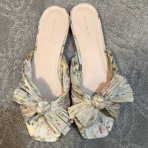 Loeffler Randall Daphne Flat Mules in Cream and Pink Floral Design. Size 39